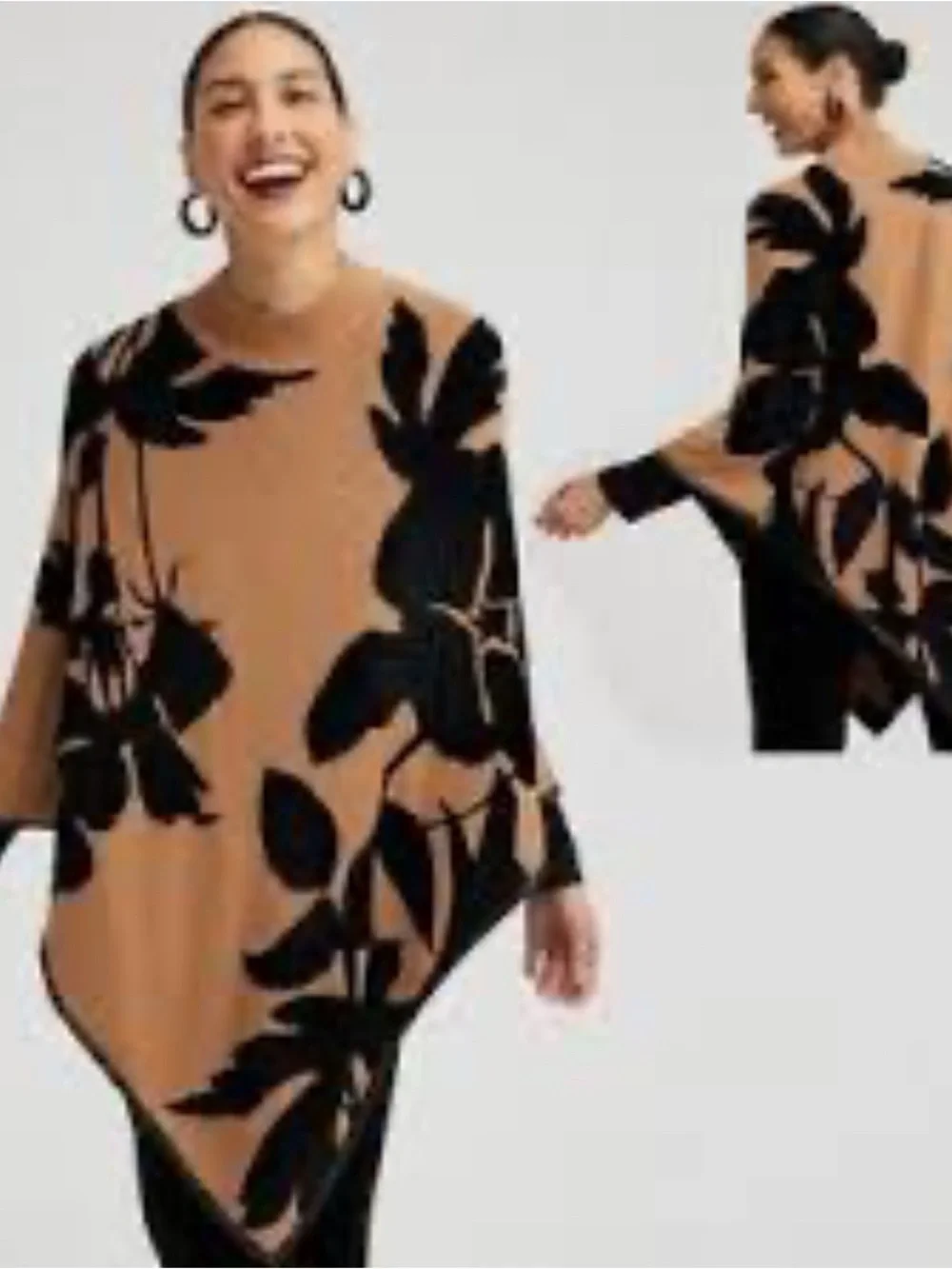 Chico's NWT Camel and Black Knit V-Neck Heavy Sweater Poncho